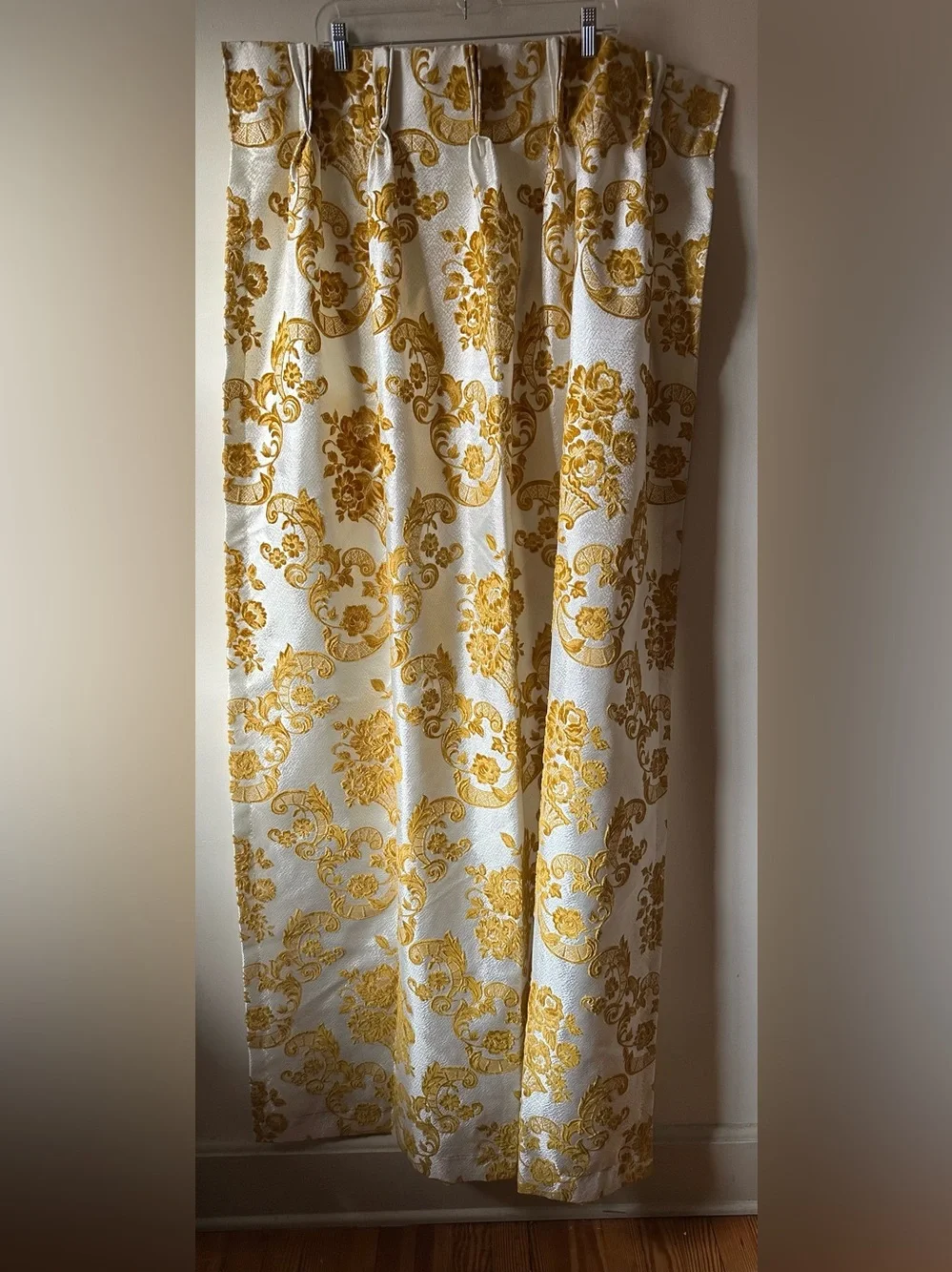 Mid Century Floral Brocade Velvet Curtain Panels Pinch Pleat 60”